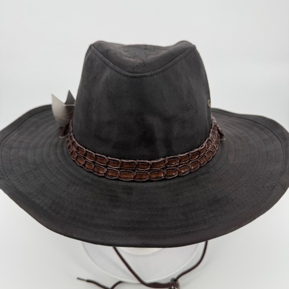 Western Faux Suede Outback Bush Hat Brown Braided Band Gorpcore Cowboy Sun Hat